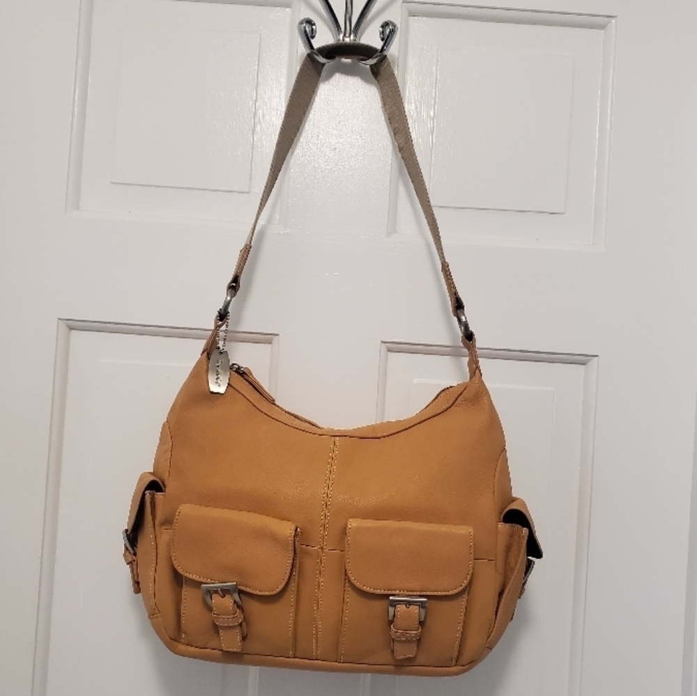 Tignanello Light Beige Pebble Grain Leather Shoulder Bag, Classic